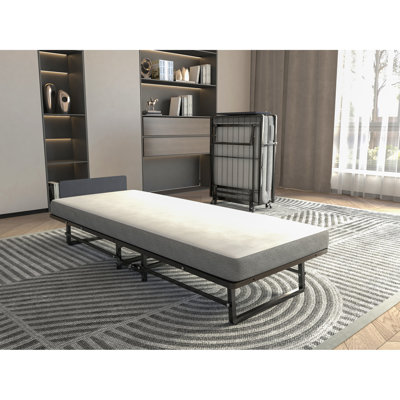 Lit pliant en métal, simple, avec matelas en mousse et 4 roulettes pour faciliter le transport du cadre de lit haute densité, maison portable, installation sans effort