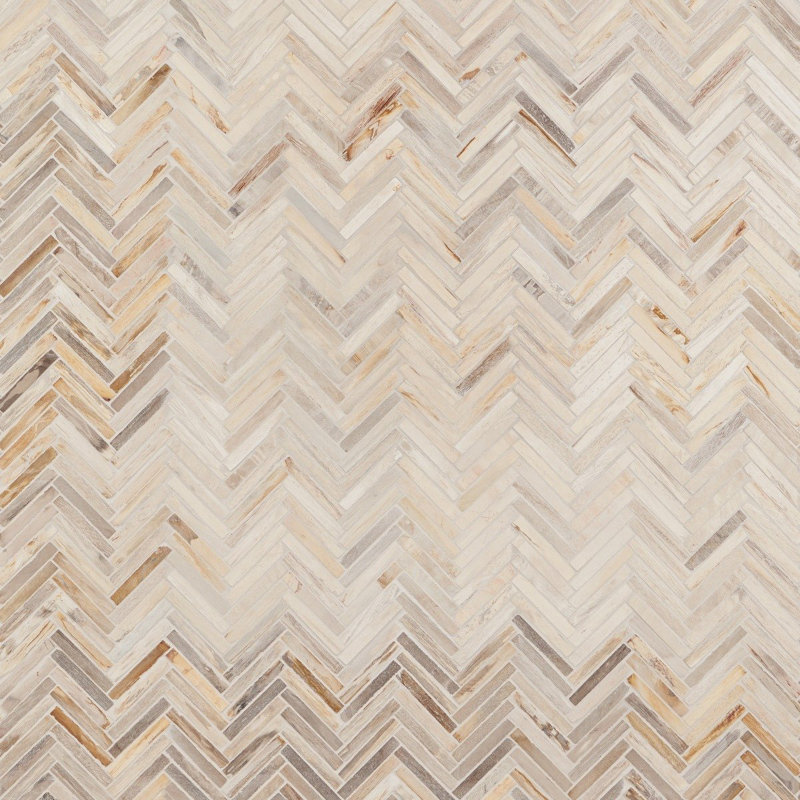 Carreau de mosaïque en bois pétrifié brun 9,25 po x 11,22 po Dixiewood Herringbone