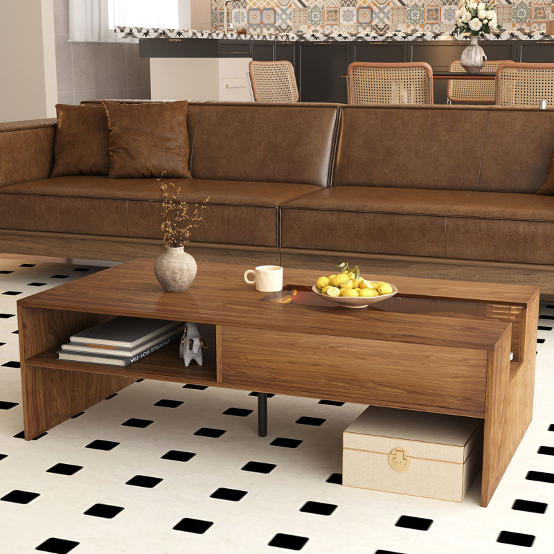 Table basse moderne 51 "avec lumière DEL, rangement caché et tablette ouverte