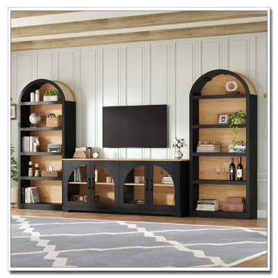 3-Piece Retro TV Stand Set with Bookshelf for TVs Up to 70"