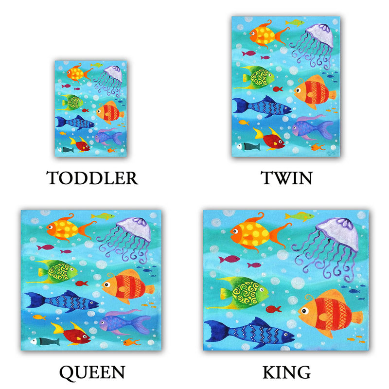 Ensemble de housse de couette happy fish i, 1 housse simple + 1 taie standard