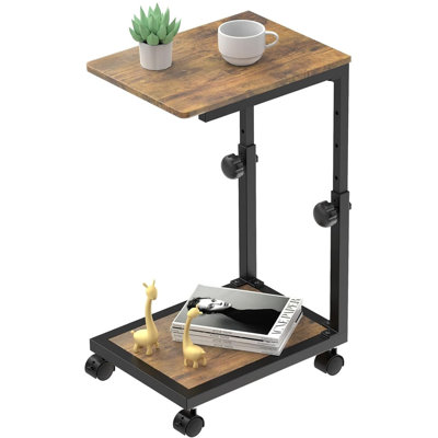 C-shaped Industrial Sofa Side Table With Wheels