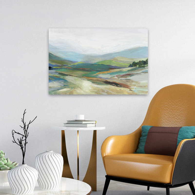 Hills and Fields Misty Landscape Art, H 16 po x l 24 po