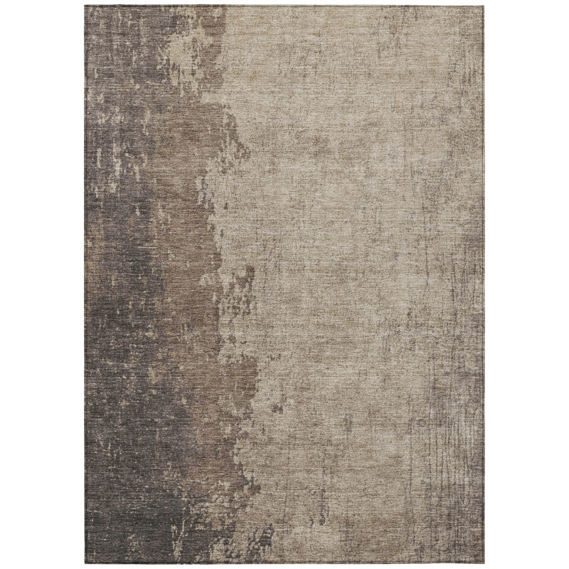 Machine Washable Indoor/Outdoor Xhevrie Taupe Rug, Rectangle 3' x 5'