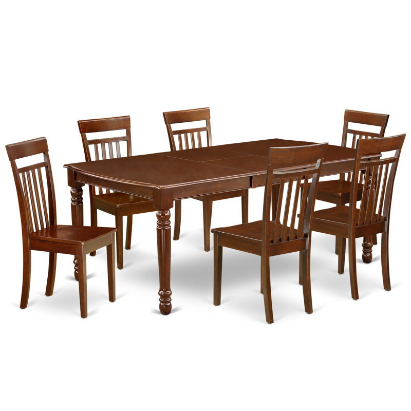 7 Piece Dining Table Set Consist of a Rectangle Dinner Table with Butterfly Leaf and 6 Dining Chairs, Mahogany, Wooden