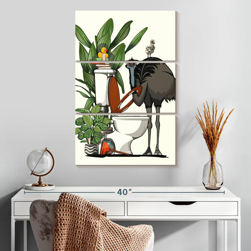 Ketti Emu Using The Toilet, 32" H x 20" W