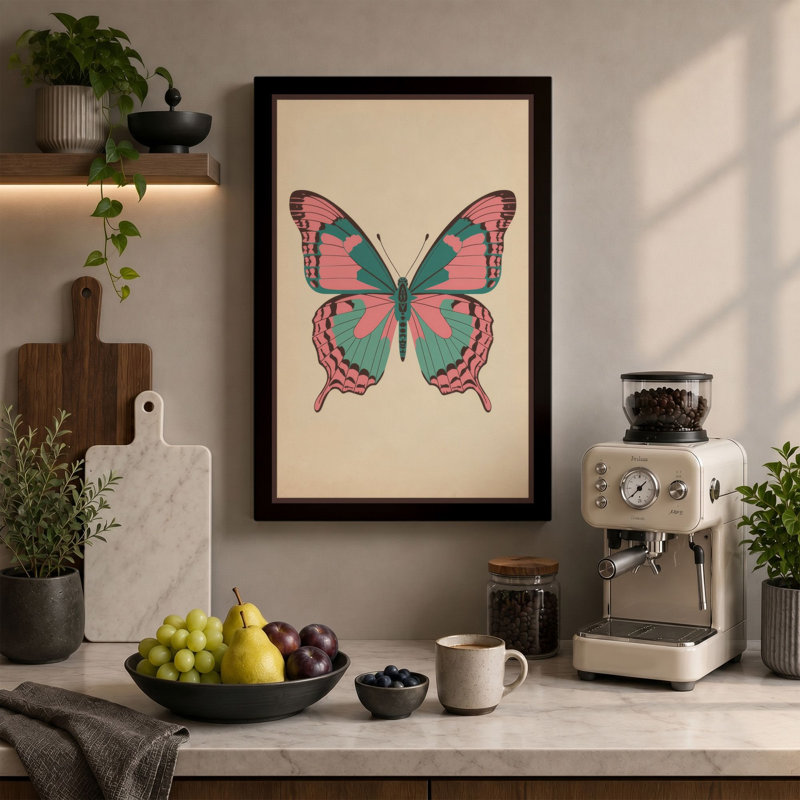Symmetrical Butterfly Study Botanical - Wrapped Canvas, 36x24 - 91.4 x 61.0 cm, Sage Border