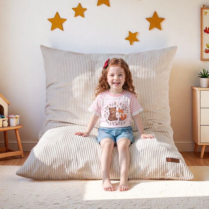 Fauteuil à billes convertible pour enfants, Velours côtelé beige