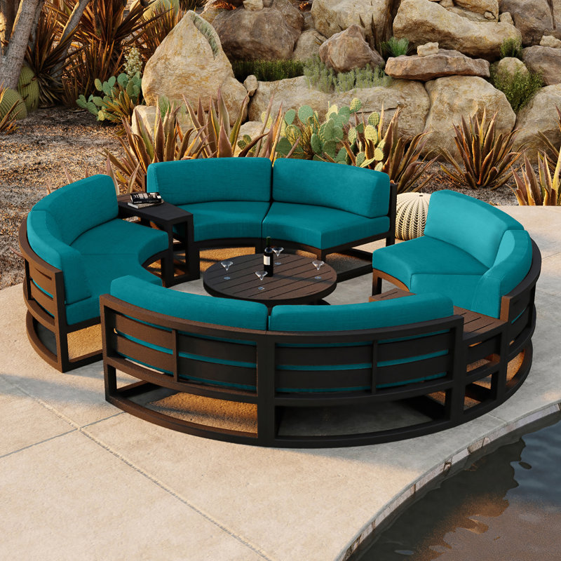 Avion Outdoor 7 - Piece Conversation Set, Spectrum Indigo Sunbrella®, Black