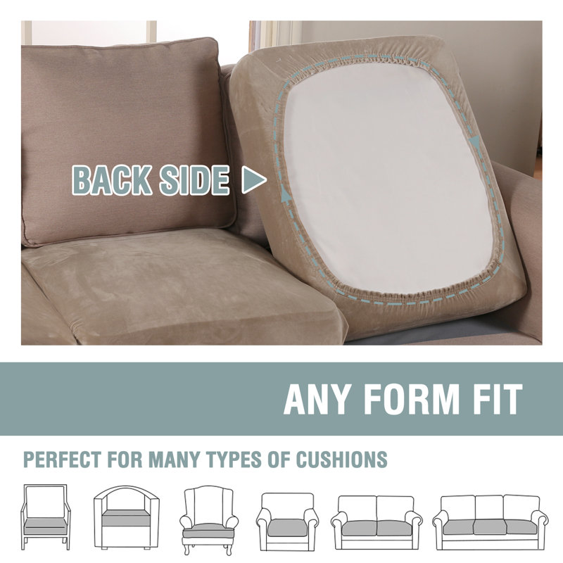 Velvet Plush Fabric Box Cushion Slipcover Machine Washable, 9.5" x 141" x 39", Taupe Velvet