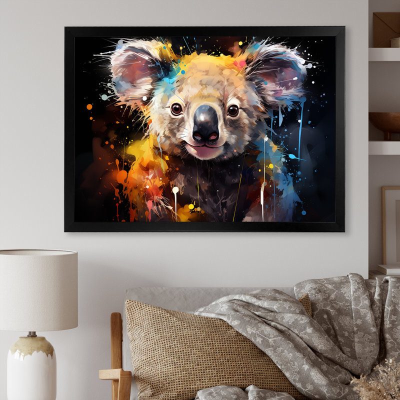 Art mural coloré Koala 1 - Koala, Cadre d'angle fermé noir, H 24 po x l 32 po x P 1 po