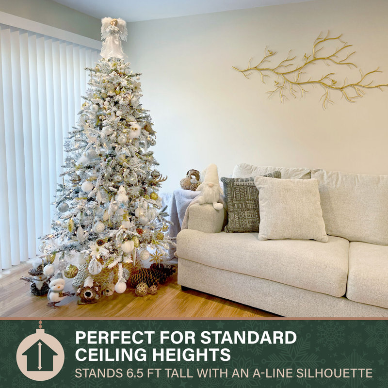 Fraser Hill Farm 10-Ft. Flocked Mountain Pine Christmas Tree With Smart String Lighting, FFMP010-3SN, 6.5' H