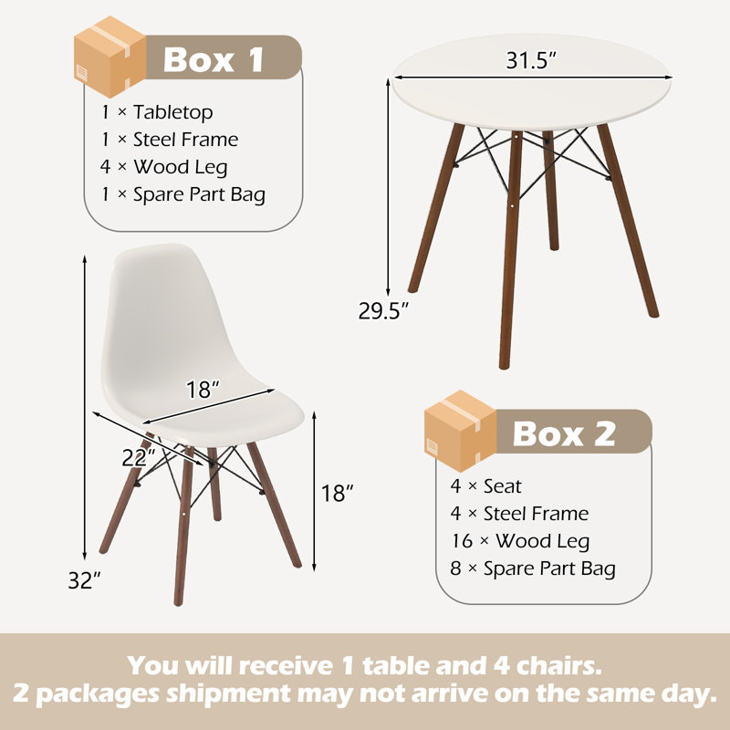 Ensemble de table de salle à manger moderne 5 pièces pour 4 tables de salle à manger rondes avec pieds en bois massif
