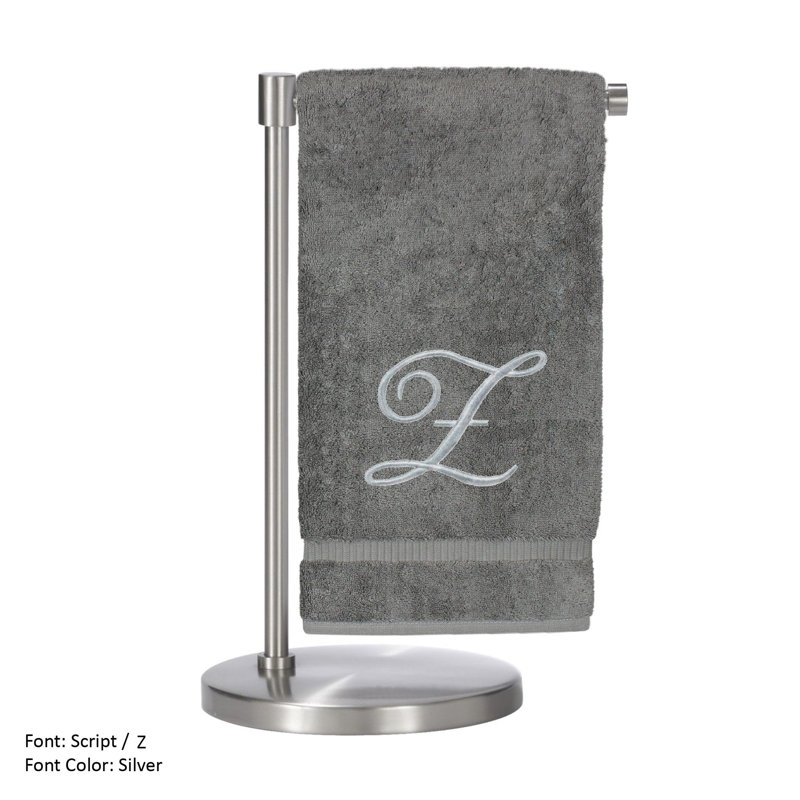 Ensemble de serviettes de bain 2 pièces 100% coton monogramme, Gris/argent, Z