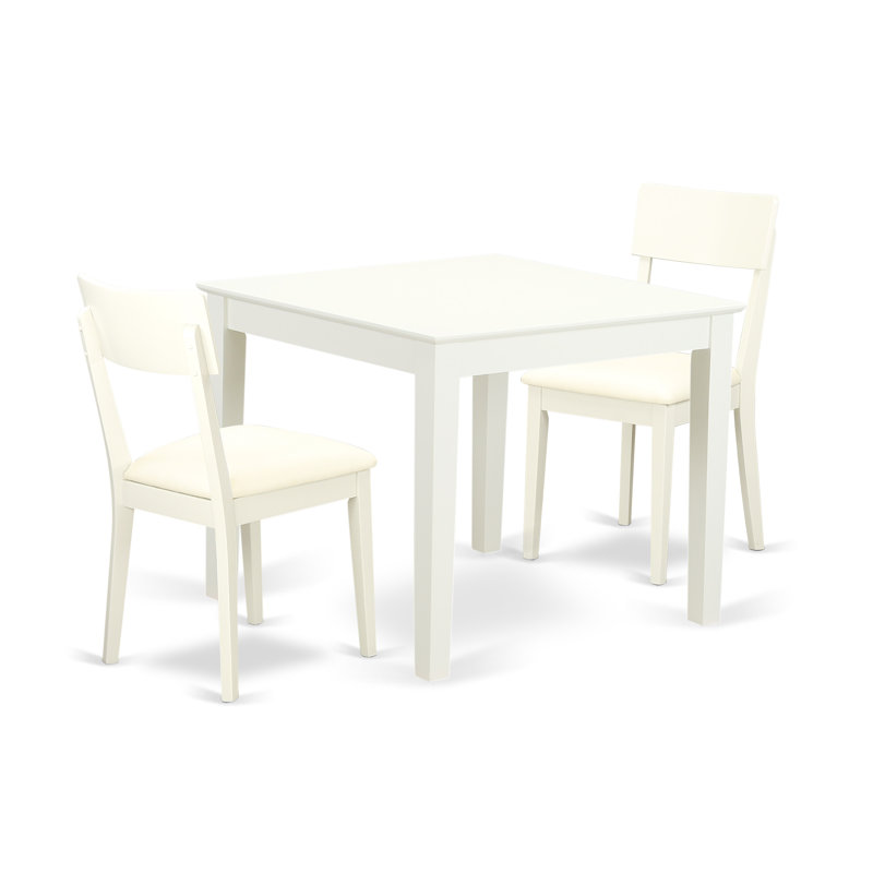 3 Piece Modern Dining Table Set Contains a Square Wooden Table and 2 Faux Leather Dining Room Chairs, Linen White