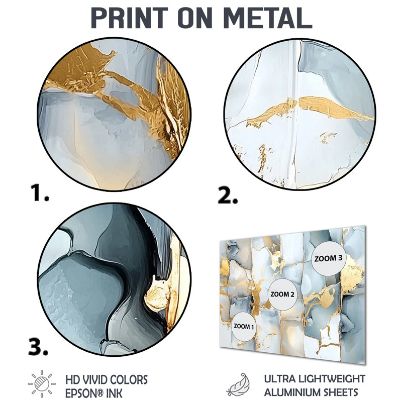 Shattered Gold And Marble II - Abstract Cubism Metal Decor, Modern Metal Print, 30" H x 40" W x 0.84" D