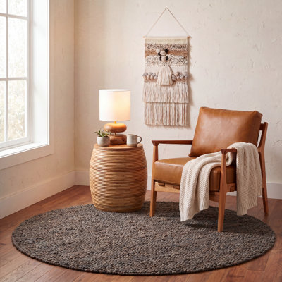 Paucar Natural Fibre Hand Woven Jute/Cotton Solid Colour Rug in Charcoal Grey