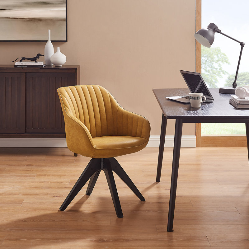 Hayek Faux Leather Swivel Armchair, Yellow Faux Leather, Black