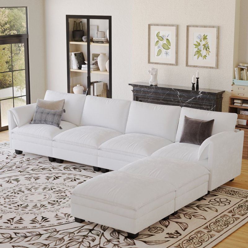 141.5'' U-Shaped Upholstered Sofas with Movable Ottoman, Beige