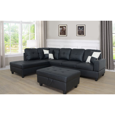 Monowi 102" Wide Faux Leather Left Hand Facing Modular Sectional with Ottoman by Latitude Run