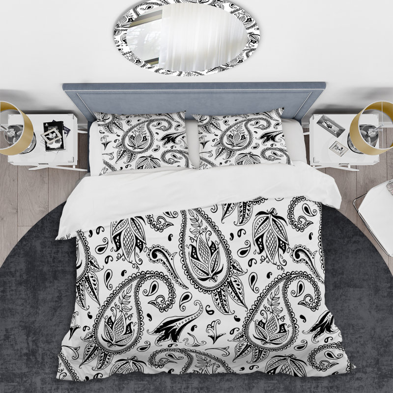 Cachemire floral blanc - ensemble de housse de couette abstrait - polyester microfibre