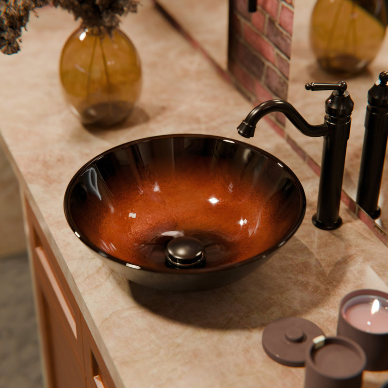 Novatto 17.5'' Glass Circular Bathroom Sink, Oil Rubbed Bronze