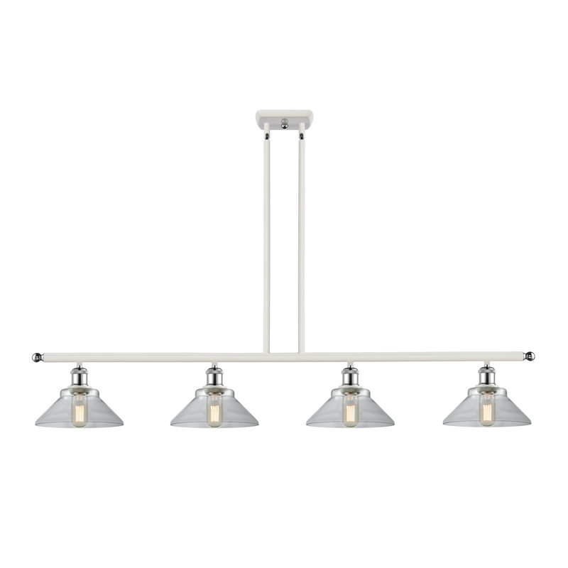 Luminaire suspendu linéaire à 4 lumières pour îlot de cuisine Newton St Loe, Transparent, Blanc et chrome poli