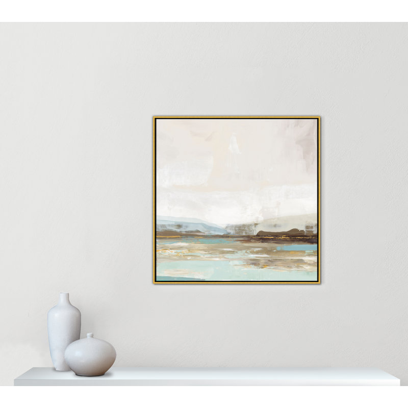 «Vibrance of Blue Print» par Allison Pearce, Toile avec cadre flottant or, H 37,5 po x l 37,5 po x P 2 po, Pas de tapis