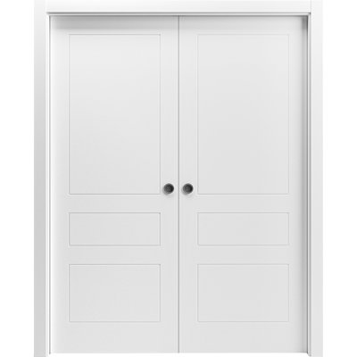 Sliding French Double Pocket Doors 60 x 84 inches Mela 0733 Painted White Kit Rail Hardware MDF Interior Bedroom Modern Doors