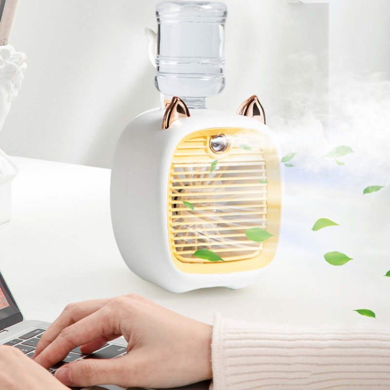 Kondieu Ventilateur de climatisation Mini ventilateur USB Ventilateur de bureau Turbo Jet Humidification Refroidisseur Portable Brumisateur rechargeable