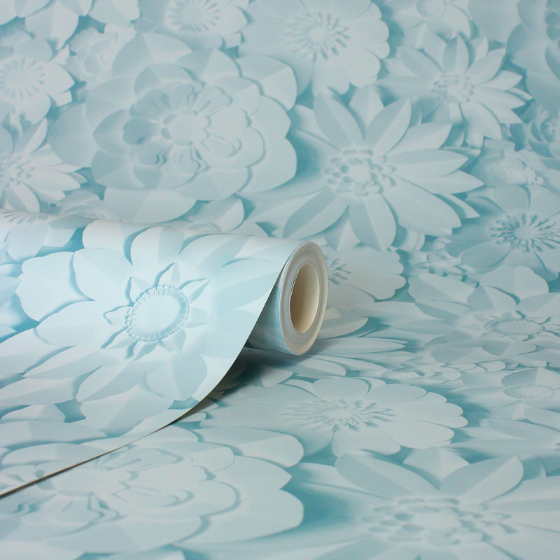 Papier peint floral Dacre, Bleu clair