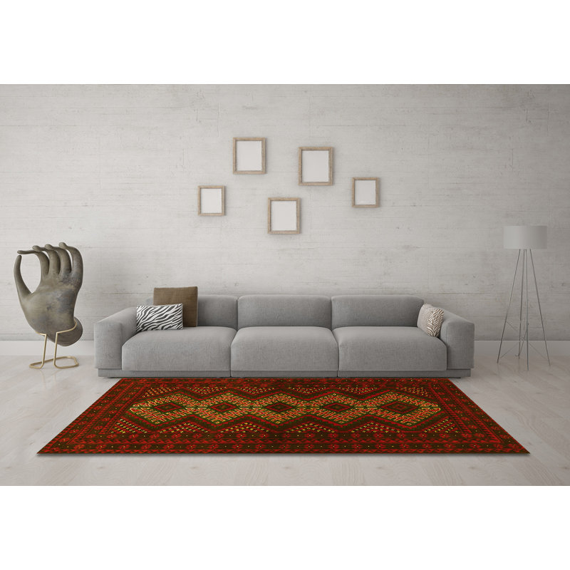 Tapis traditionnels jaunes lavables à la machine 1535, Carré 8 pi