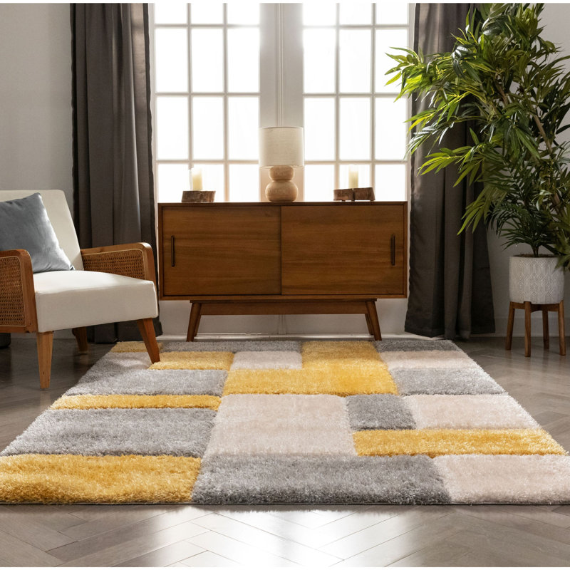 Tapis à poil long texturé à motif géométrique moderne Cobina Escondido, Rectangle 7 pi 10 po x 9 pi 10 po