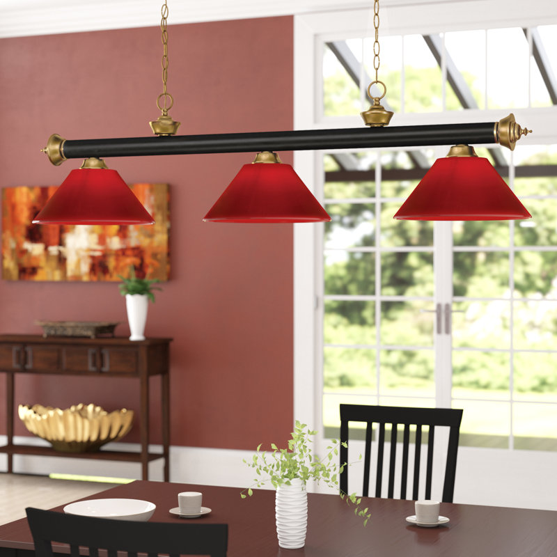 Luminaire suspendu linéaire à 3 lumières pour table de billard Chevelle, H 16 po x l 57 po x P 14 po, Rouge, Noir / or