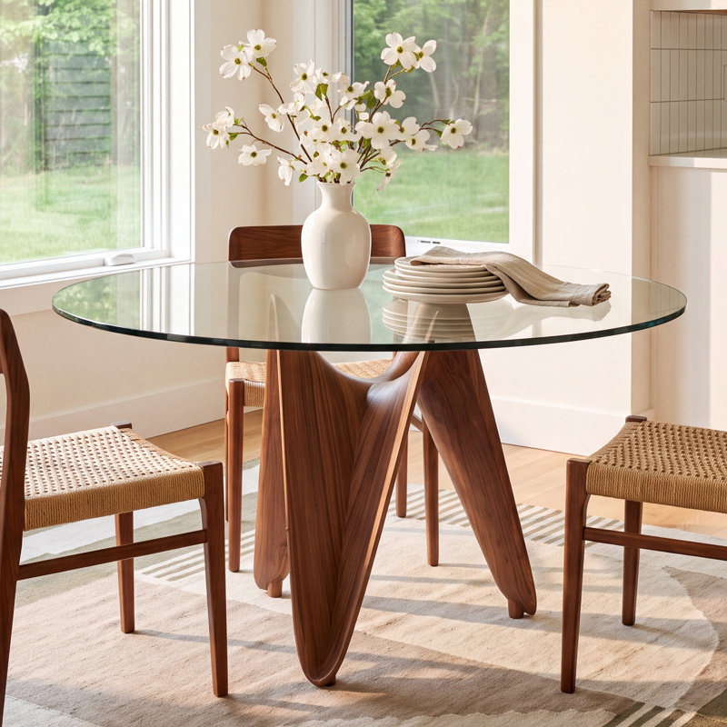 Amina Round Glass Top Dining Table
