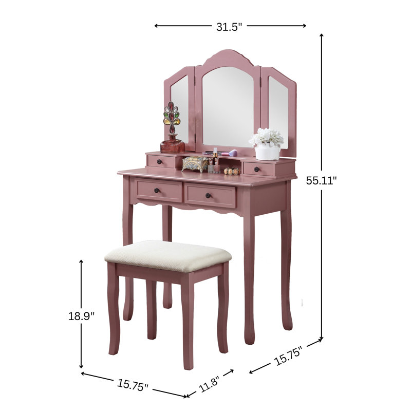 Ensemble de coiffeuse et coiffeuse, meuble-lavabo de chambre à coucher, Rose