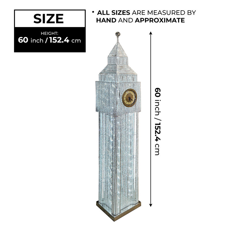 Grande lampe sur pied 60 po Big Ben London avec lumière DEL blanche avec horloge analogique intégrée