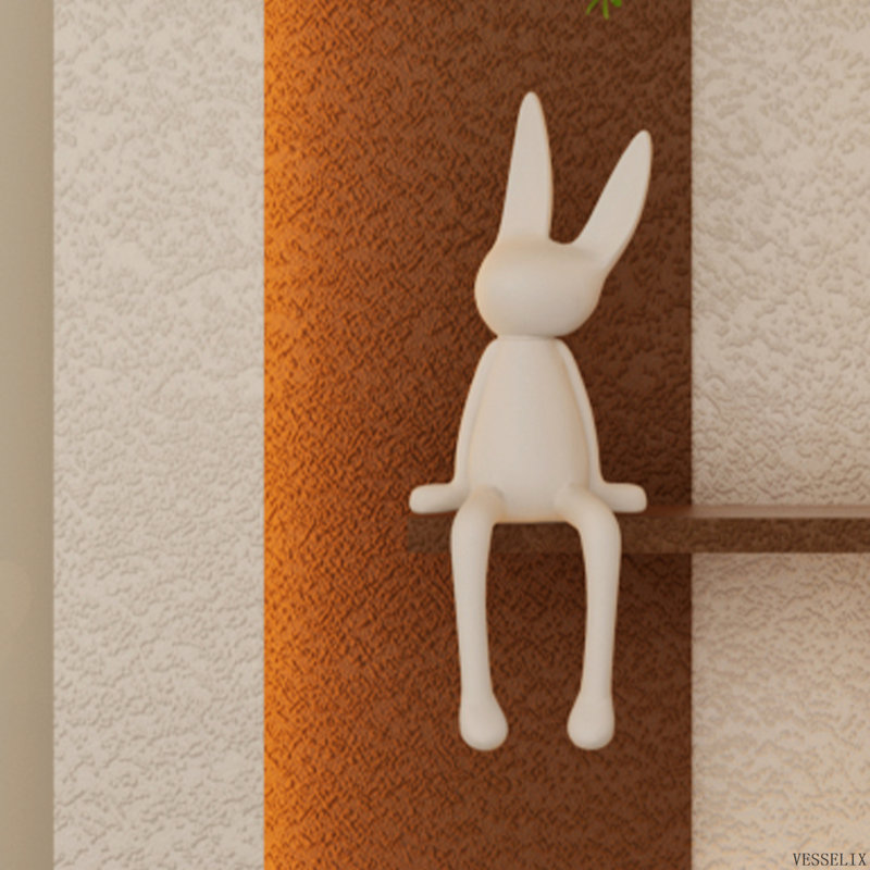 Décoration murale en grès avec éclairage DEL 3 couleurs réglable, plantes artificielles, vase en verre et statue de lapin