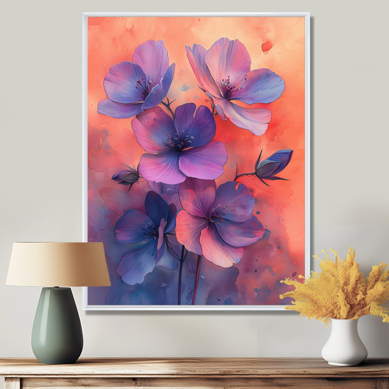 Sutton Lavender Dream of Geranium Blooms - Geraniums, reproduction d'art encadrée, H 44 po x l 34 po, Blanc
