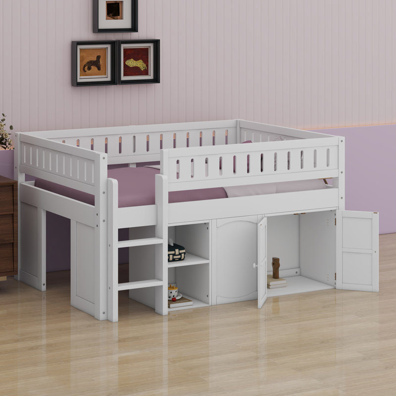 Loft Bed With Storage Cabinet And Chalkboard Panel, White
