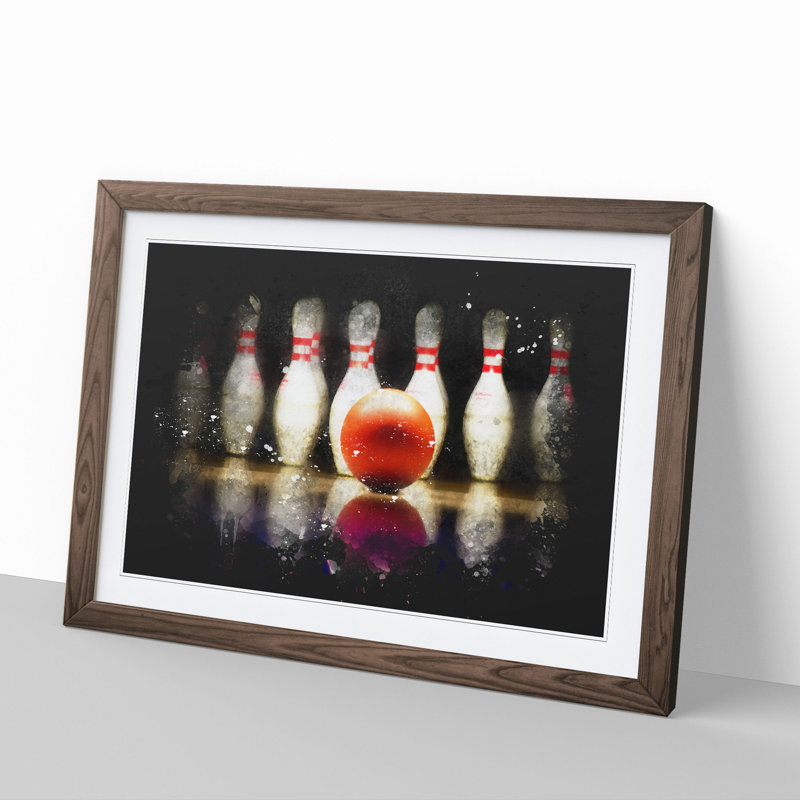 Ten Pin Bowling - Picture Frame Painting, 65cm H x 90cm W x 2cm D, Walnut Framed