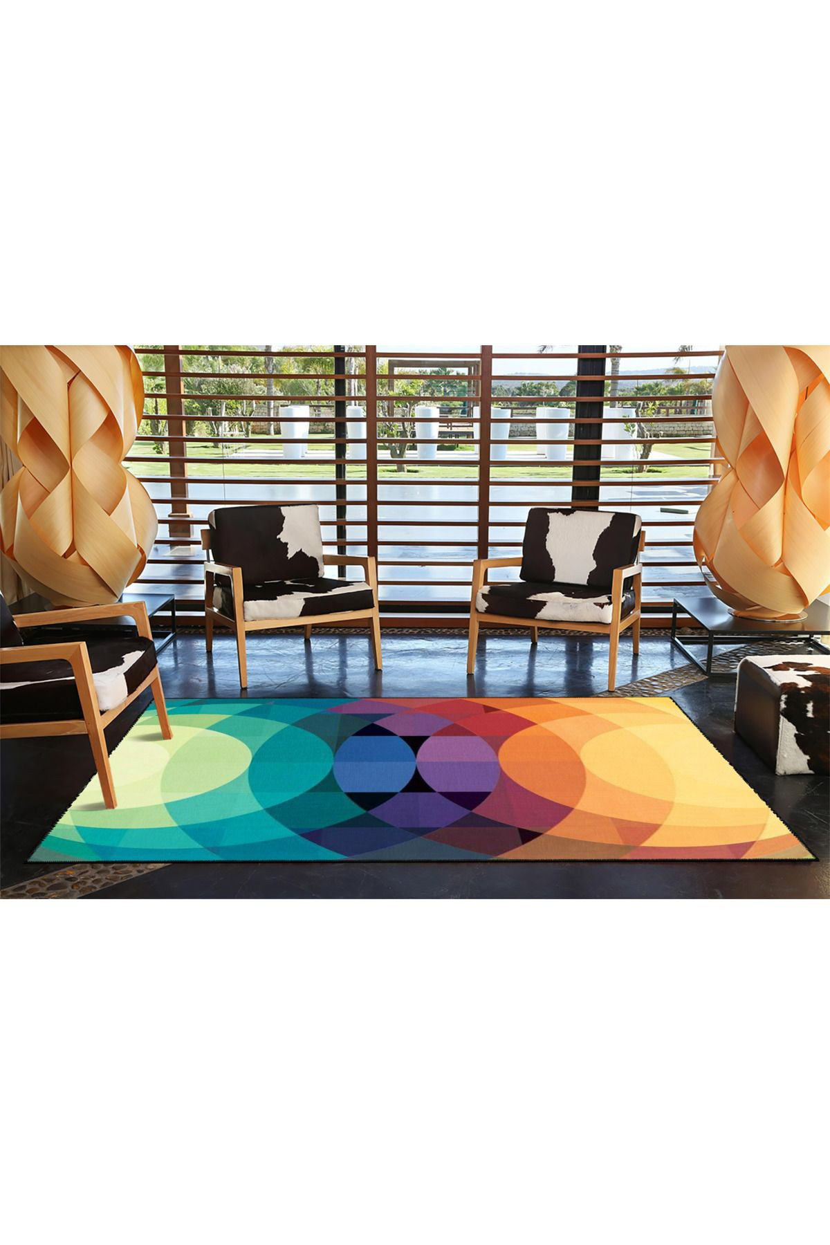 Hokku Designs Multi Colour Geometric Mixed Colour Woven Base Machine ...