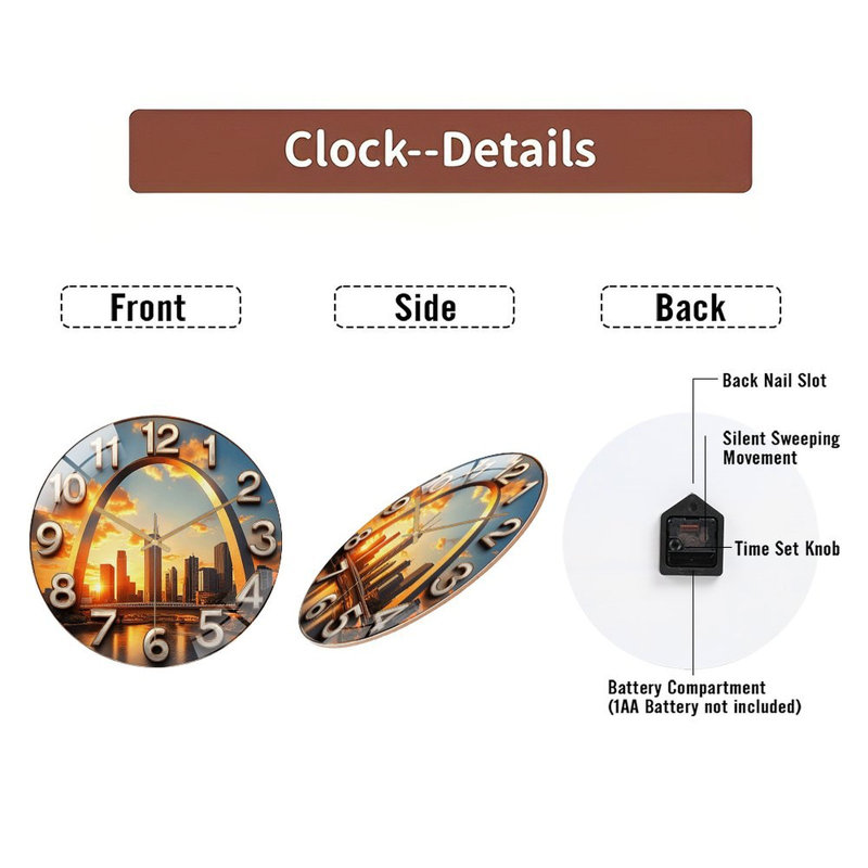 Sunset Cityscape Wall Clock Decorative Clock Art - 12'' Modern Glass Wall Clock