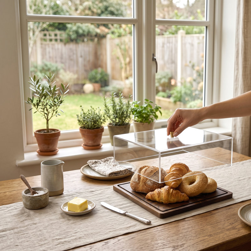 Acrylic Bread Box Wood Food Storage