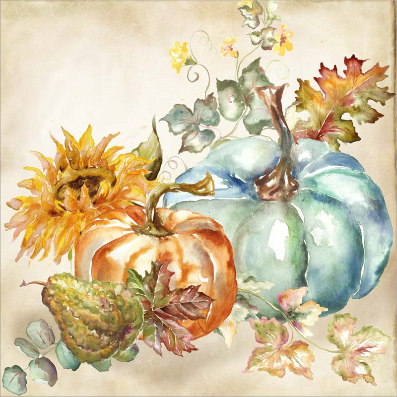 Watercolor Harvest Pumpkin IV - peinture sur toile tendue