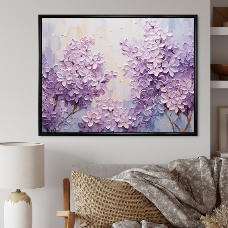 Blooming Lilac Melody III - Lilas, art sur toile, H 24 po x l 32 po x P 1 po, Cadre flottant noir