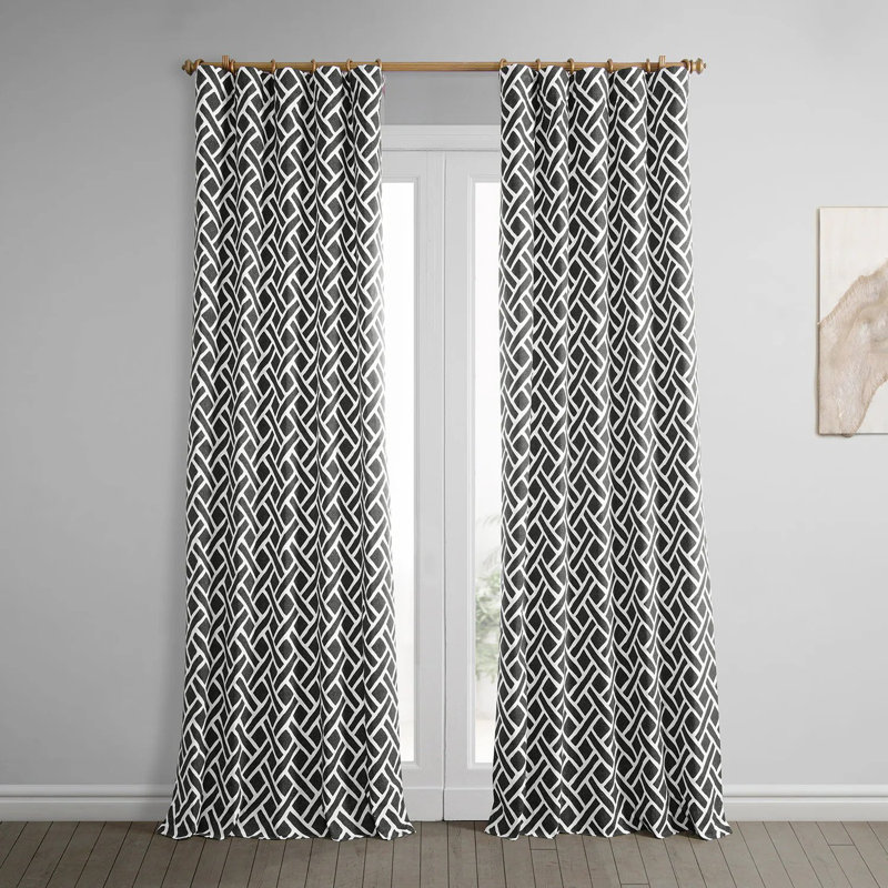 Rami Geo Contemporary Cotton Room Darkening Curtains- Single Panel, Taupe, 50" W x 84" L
