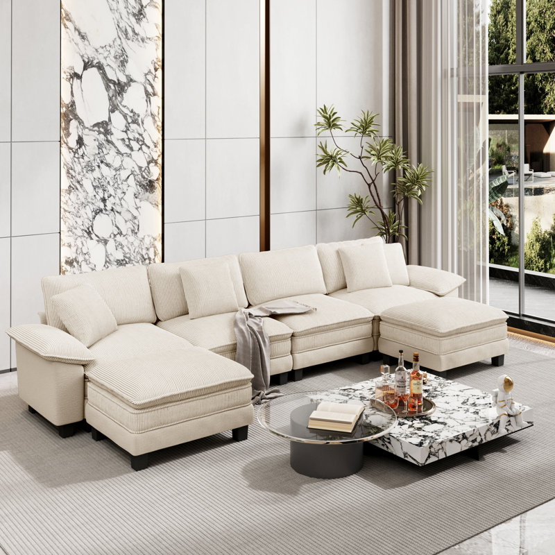 Canapé modulaire de 158 po avec 2 repose-pieds, siège surdimensionné en U profond avec accoudoirs larges amovibles