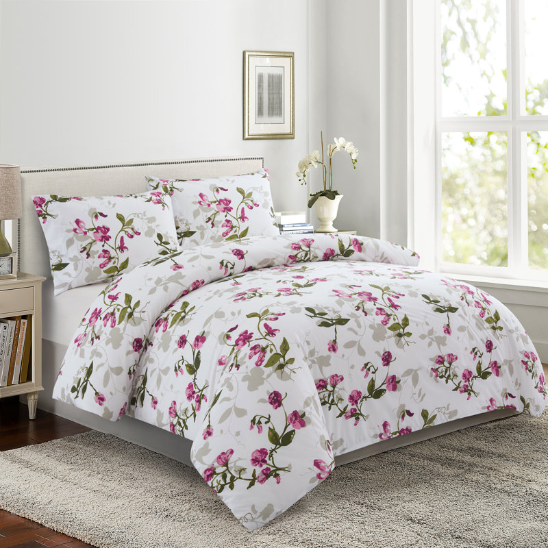 Modern & Contemporary Floral Duvet Cover, Full/Double Duvet Cover + 2 Standard Shams