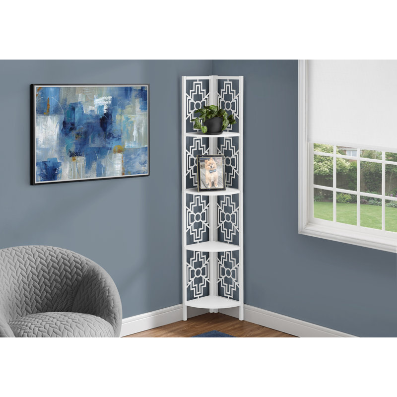 Bookshelf, Bookcase, Etagere, Corner, Office, Bedroom, Brown Laminate, Black Metal, Transitional, White
